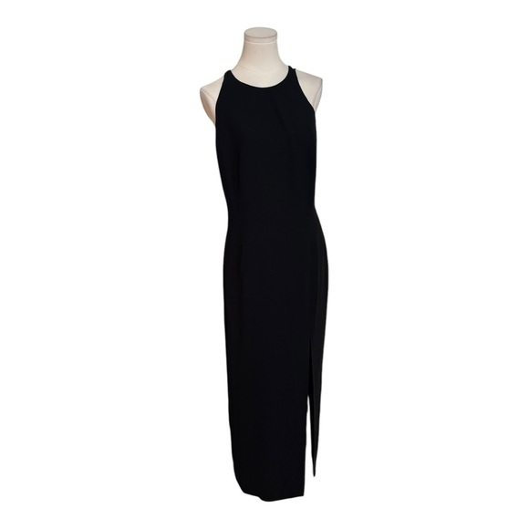 TAHARI Black Midi Dress Strappy Back Slit Cocktail Party Wedding Size 12 Sexy - Picture 8 of 8